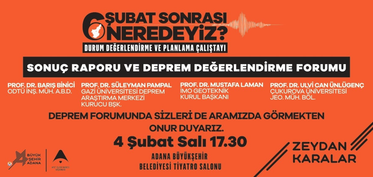 Adana Büyükşehir’den 4 Şubat Salı günü Deprem Çalıştayı 